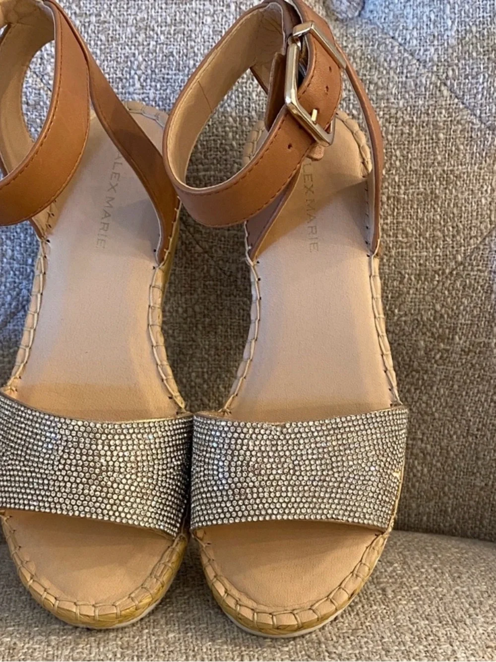 Alex Marie Rhinestone Espadrille Wedge Sandals Tan 6.5M